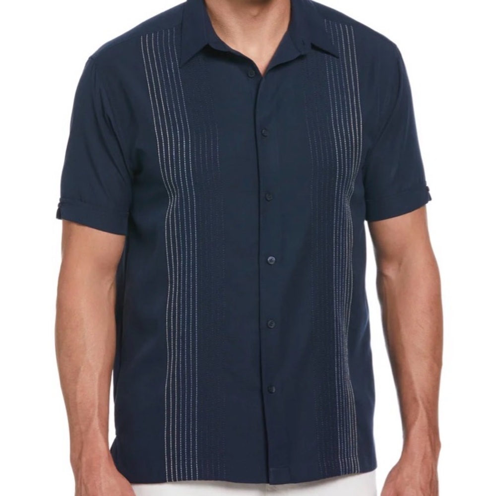 CUBAVERA Men's Navy Short-Sleeve Guayabera Shirt, size XLT - excellent condition